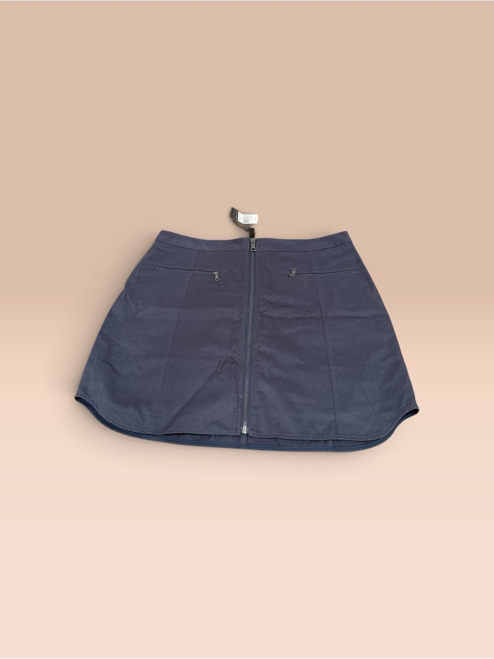 BCBGMaxAzria Navy Front Zip A-Line Mini Skirt with Pocket Zips